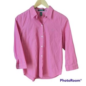 Ralph Lauren Women's Pink Button Down Top 3/4 Sleeves